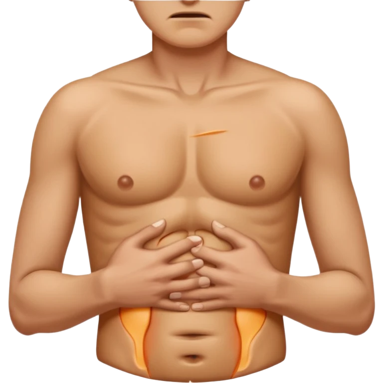 person clutching lower abdomen wincing in pain hernia pain emoji