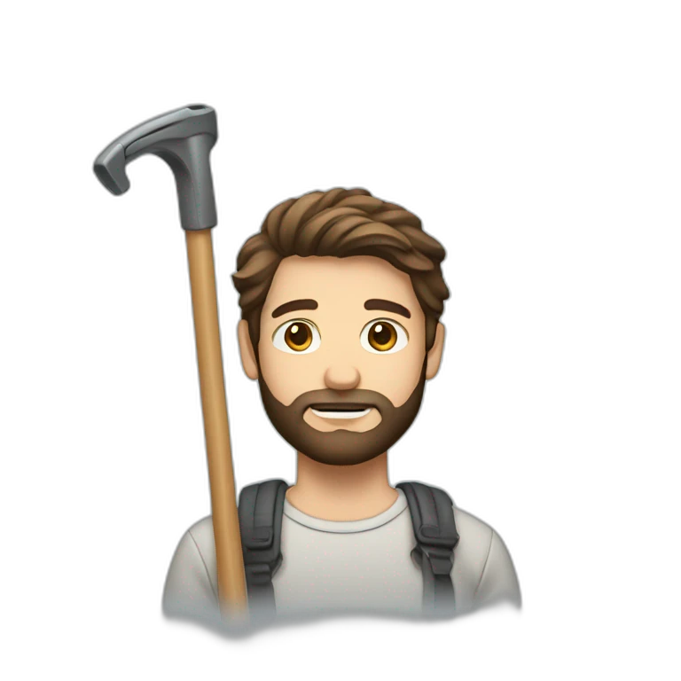 a man with brown hair(with a little grey) and a beard with a crutch emoji