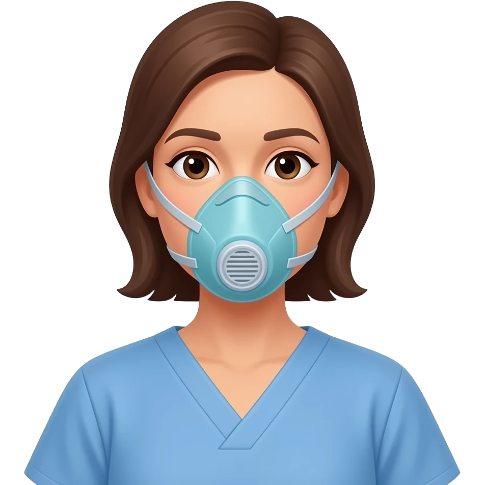 paciente mujer con respirador y bata azul estilo apple emoji emoji