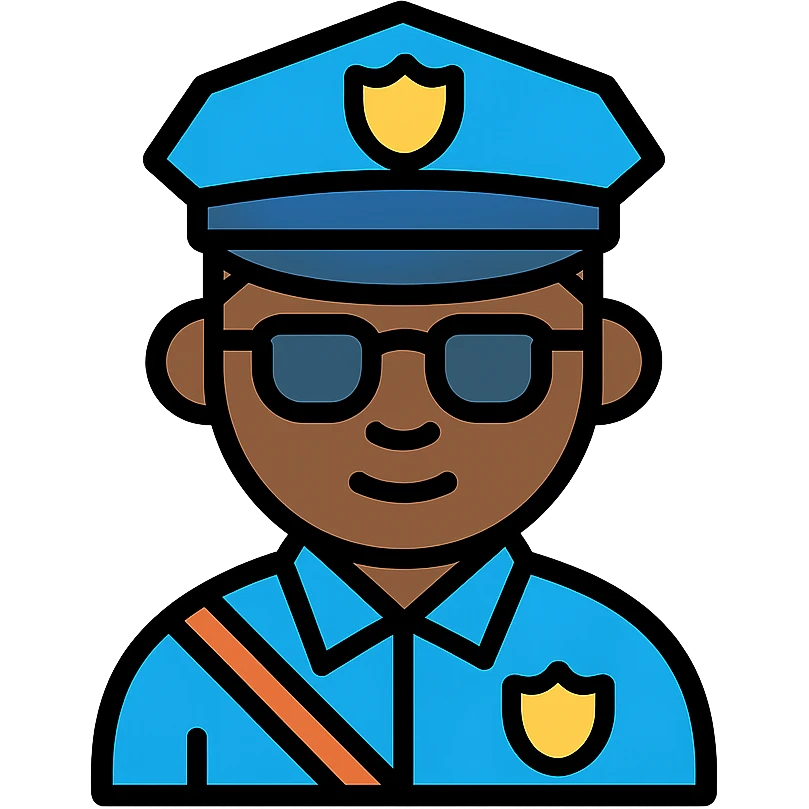 black policeman with sunglasses, no hat, color outline icon style emoji