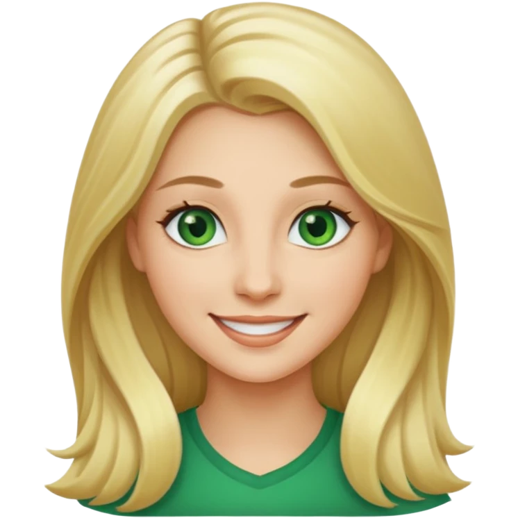 woman, long blond hair,green eyes, smiling emoji
