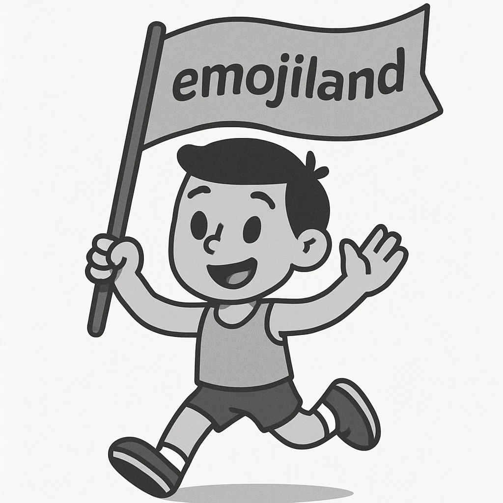 happy runner waving a flag that says 'emojiland' emoji
