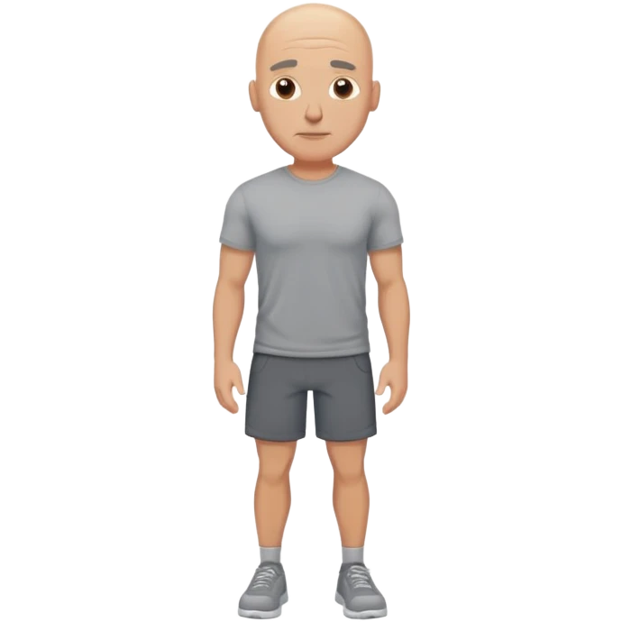bald tanned buffed white man wearing grey t-shirt and dark shorts emoji