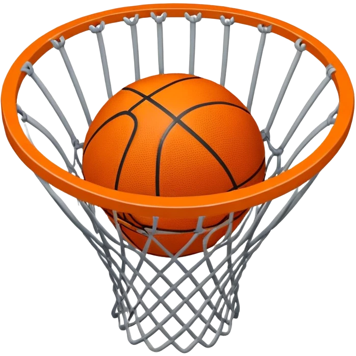 Top-down view of basketball pushing through center of net, iOS emoji style emoji