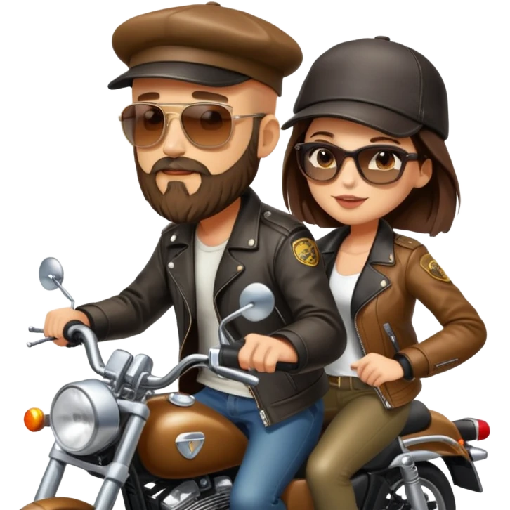 Harley Davidson road glide bearded bald man backward hat sunglasses  with brunette girl  pillion emoji