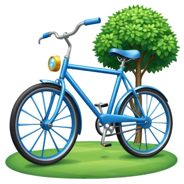 blue bicycle emoji in front of a sunny park with green grass, playful and bright emoji