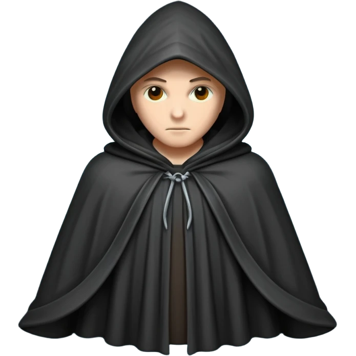 hooded cloak object icon, dark fabric cloak with deep hood, fantasy style, soft folds, 3D cartoon, mobile game icon style, centered, clean background, soft shadow, no text, no watermark
 
 emoji