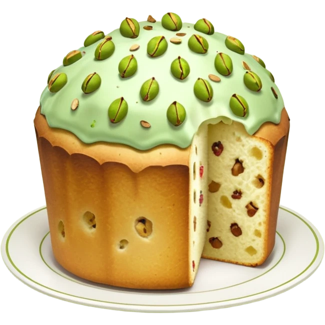 pistacchio panettone con glassa al pistacchio con la carta da panettone intorno in basso emoji