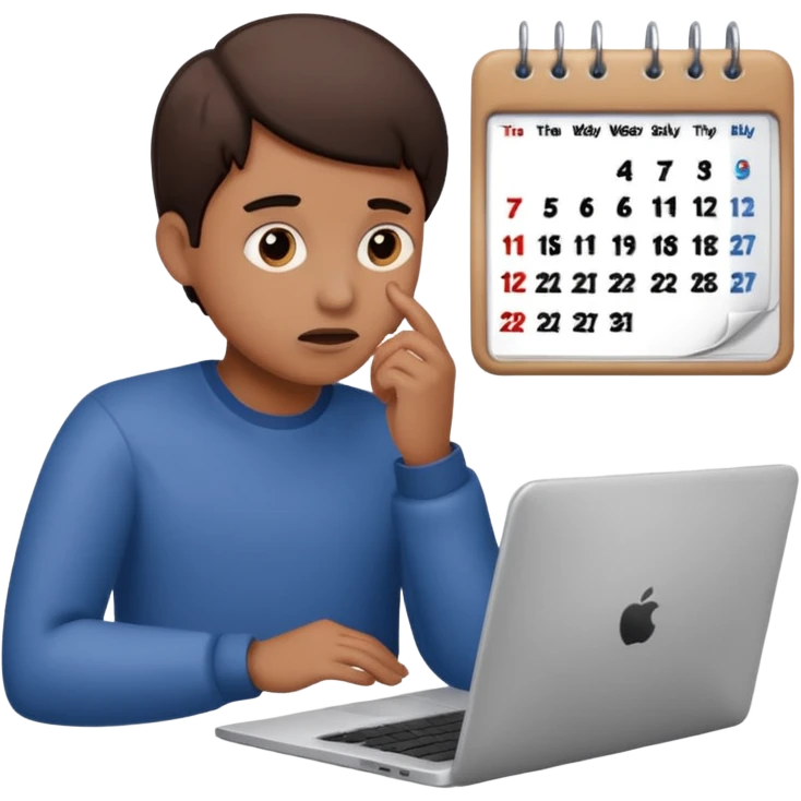 weekly calendar next to person confused adjusting it with laptop emoji