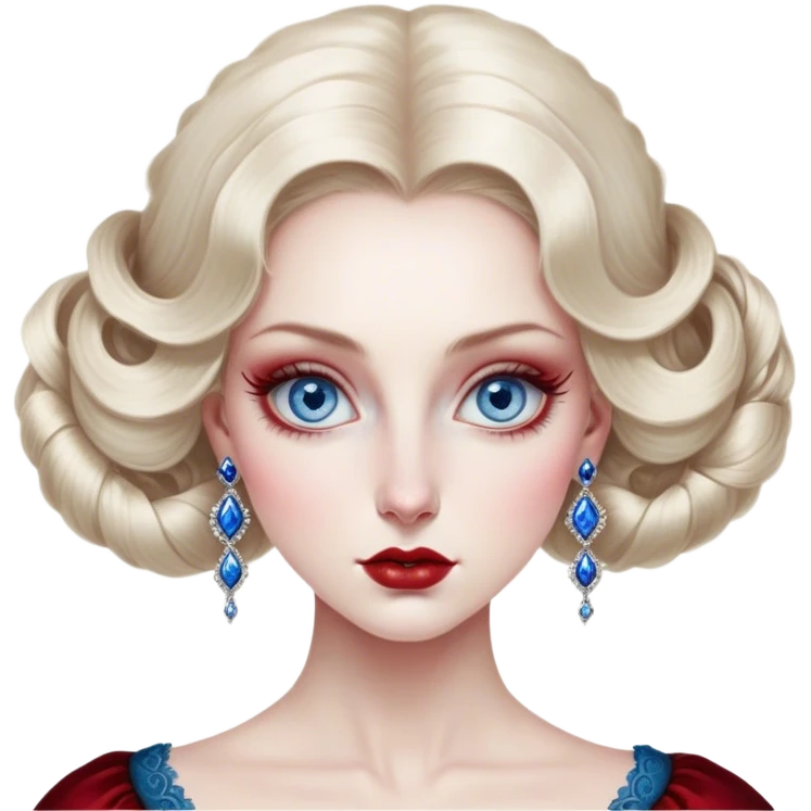 porcelain doll skin, large blue eyes with long lashes, fine details, olivia culpo as milady de winter, jinyoung shin art, refined nose, scarlet, dim light, by Maude Kaufman Eggemeyer, great digital art with details, by Scott Samuel Summers, ad image, ori and the blind, stunningly realistic emoji