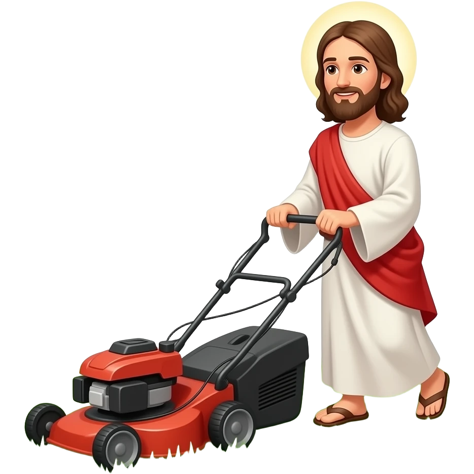 jezus mowing the lawn with a lawn mower emoji