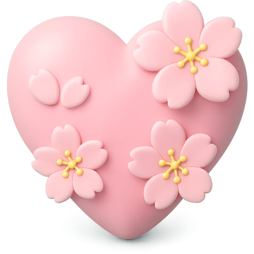 pink heart with sakura flowers, vinyl figure style emoji