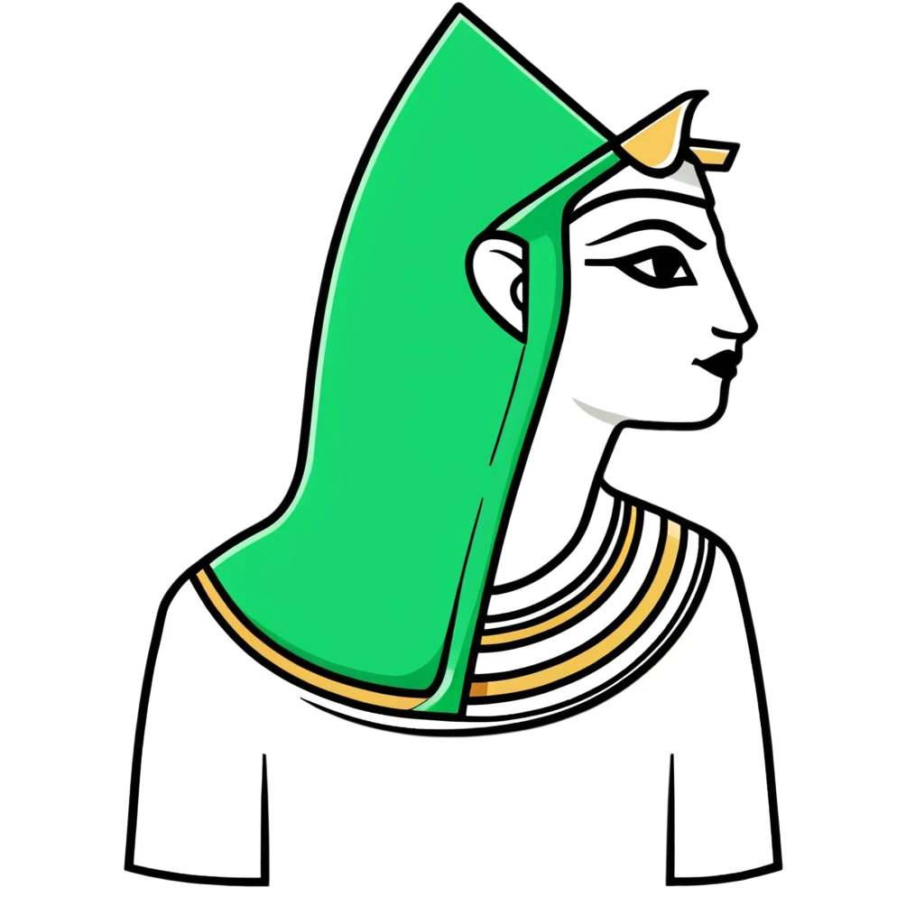 Strict ancient Egyptian style facial expression profile, hieroglyphic flat design, only white and deep green, rigid angular lines, no curves emoji
