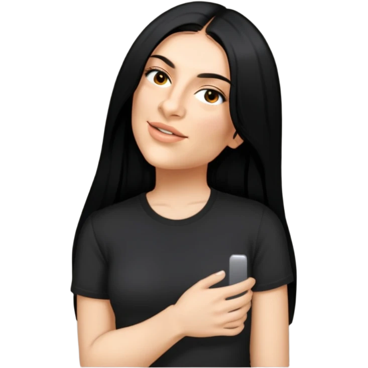 female, black shirt, long black hair emoji