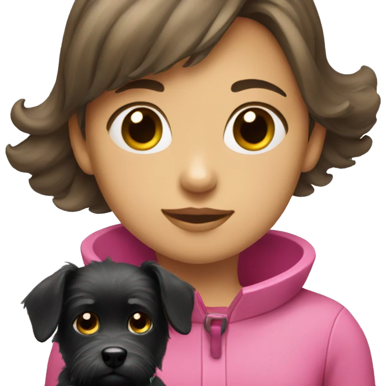 girl with little scruffy black dog in a pink collar emoji