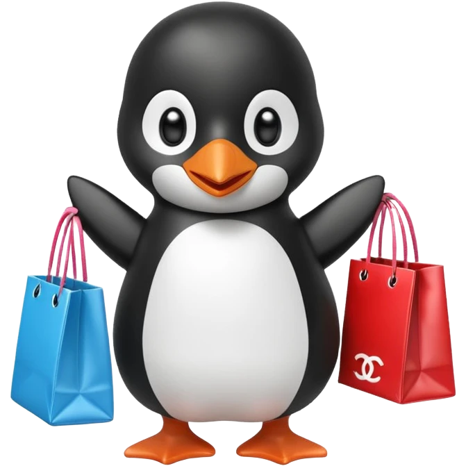 pingu holding Chanel gift bags emoji