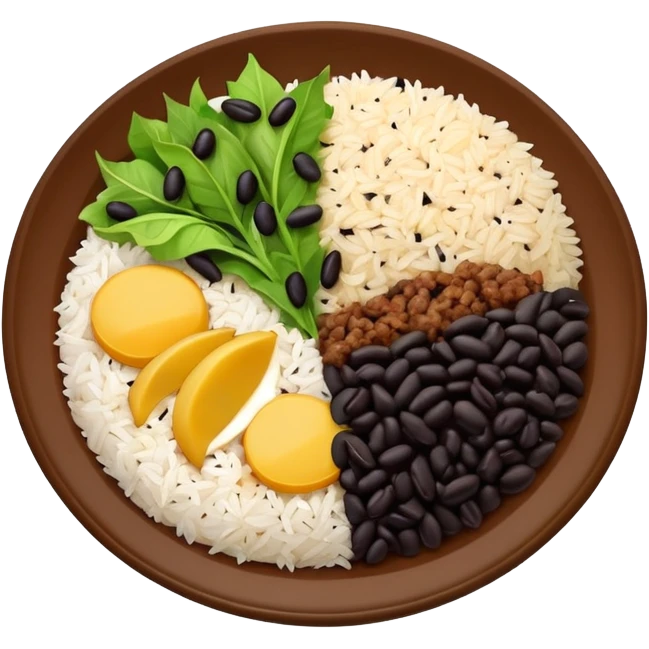 Food plate divided in 4 parts: rice, black bean, minced meat and salad

 emoji