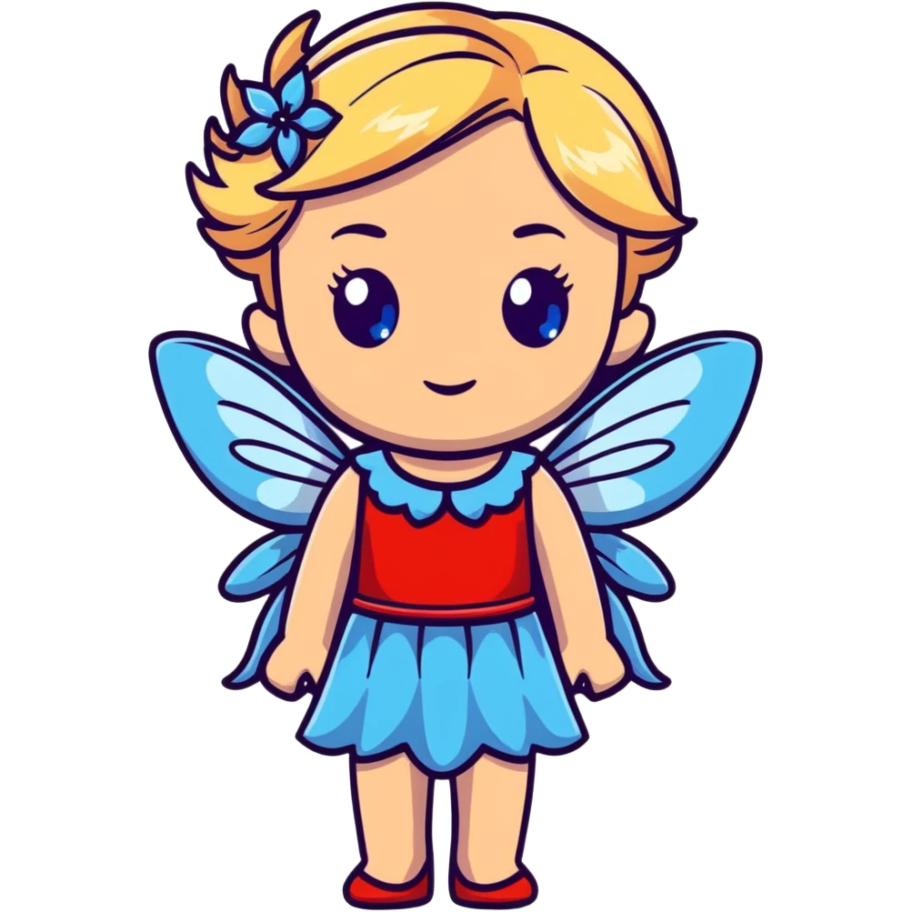 fairy with blue eyes, blonde hair and red dress emoji