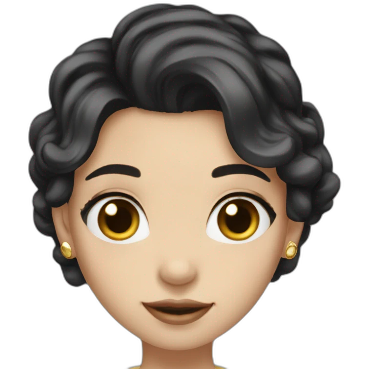 Beautiful girl, dark hair, fair skin, blue eyes, gold earrings emoji