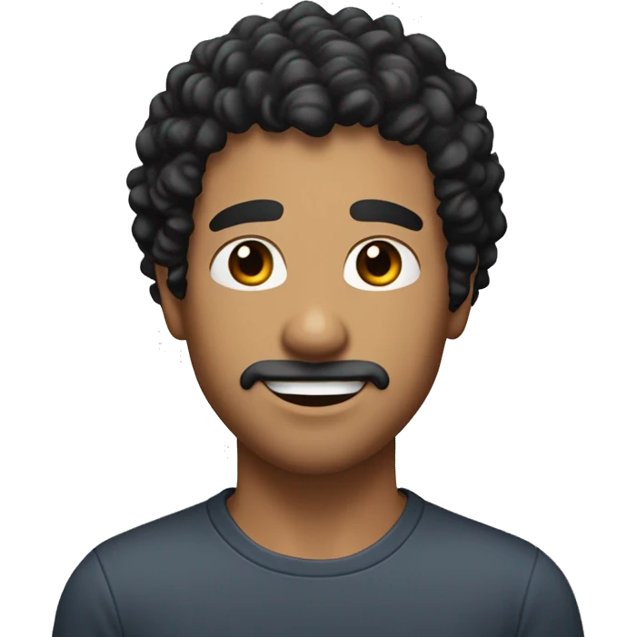 White man with black curly hair, brown eyes, and light stubble only in the mouth region and neck emoji