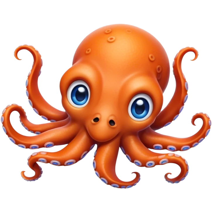Cinematic Realistic Cute Octopus Portrait Emoji, Head tilted playfully and inquisitively, featuring a gracefully curving, compact body in vibrant orange adorned with delicate blue rings, and a charming, expressive face with round, sparkling eyes full of curious wonder; rendered with lifelike detail and soft natural highlights, high shine, affectionate and enchanting, styled with a touch of whimsical ocean magic, soft glowing outline, capturing the essence of a mischievous yet lovable octopus that seems poised to slither playfully into your arms! emoji