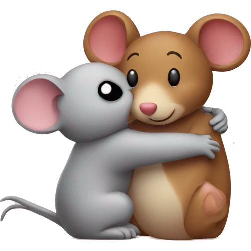 a mouse hugging a teddy bear with heart emoji above their heads emoji