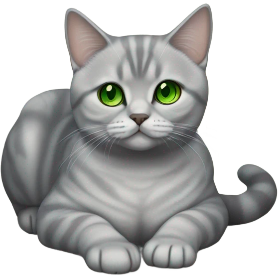 Silver Shaded British Shorthair with green eyes lying on the floor emoji