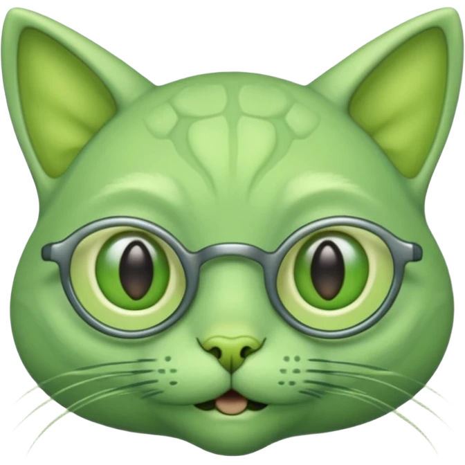 green alien cat with no fur, and spectacles and hair emoji