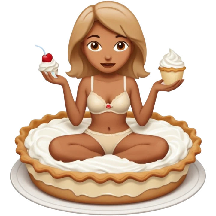Female in panties sitting in a cream pie emoji