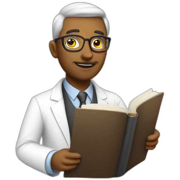 White professor with a board and a book emoji