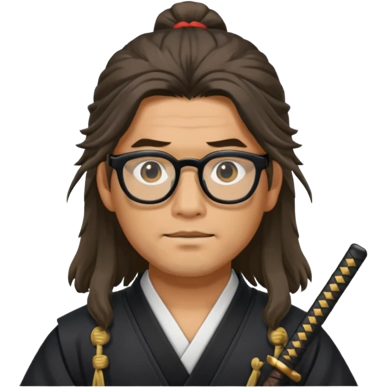 Long Haired Samurai with Glasses,Long-haired ronin adjusting black spectacles emoji