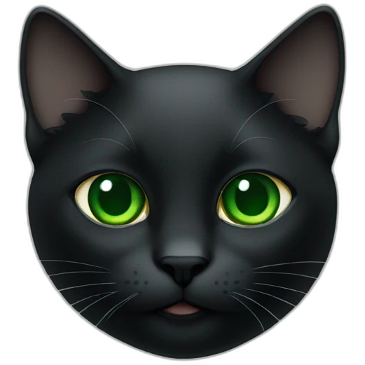 the cat is completely black with green eyes emoji