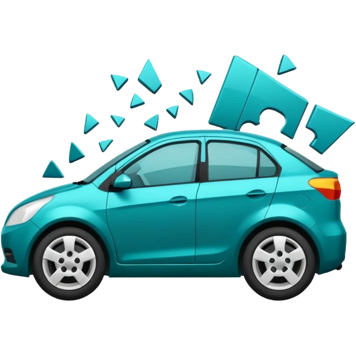Minimalist pictogram of a car crash test, 2D icon, impact symbol, safety verification, simple vector art, [teal] on [black] background emoji