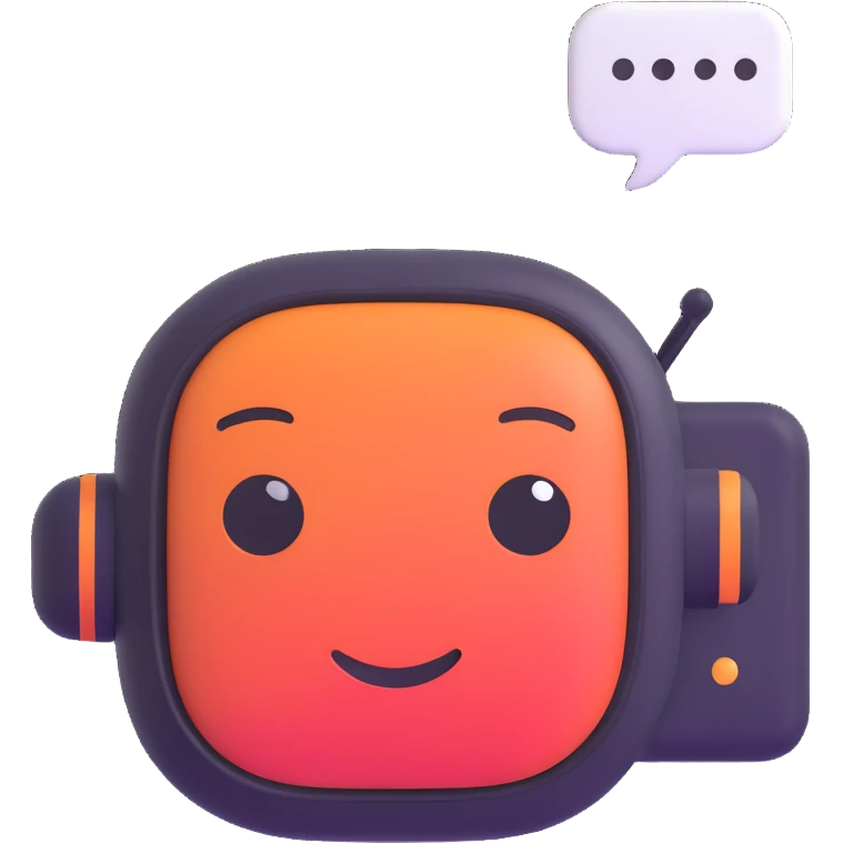 AI-themed emoji, friendly chatbot face, speech bubble, tech style emoji