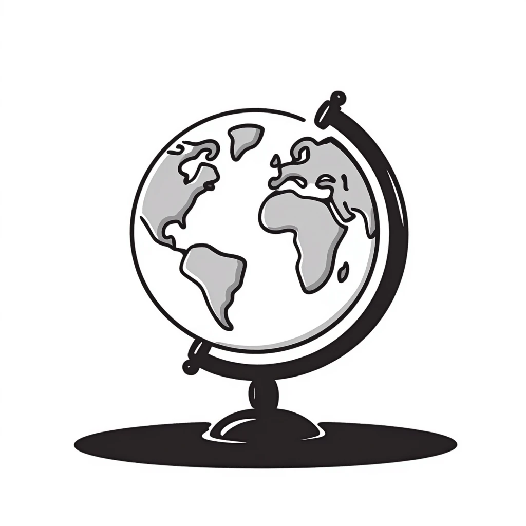 A hand-drawn Earth globe with simple continent outlines emoji