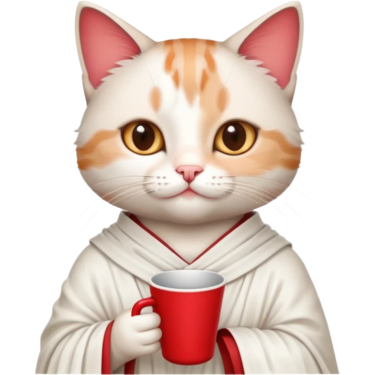 cat wearing a toga, holding a drink, classic college party look emoji