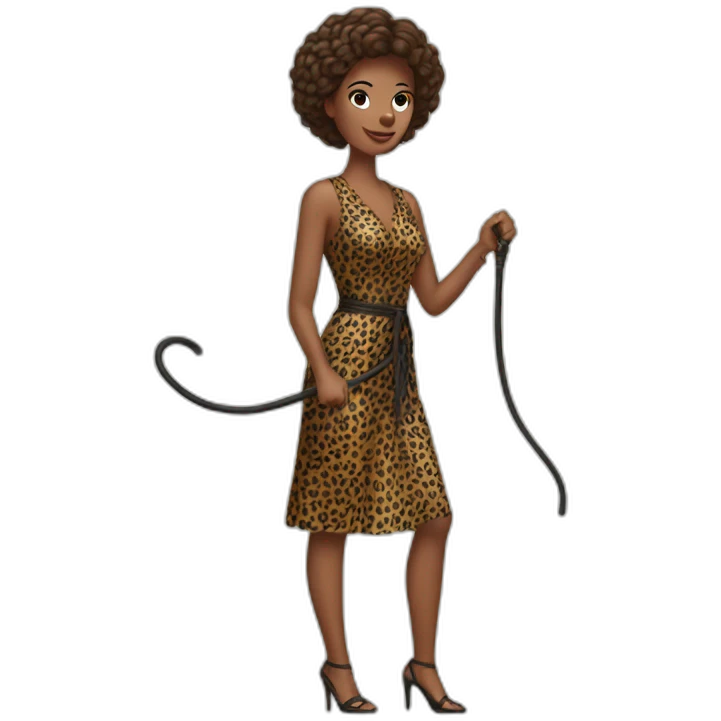 Woman in loepard dress with a whip emoji