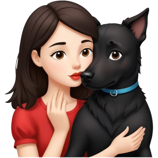 Brunette girl kissing black dog emoji
