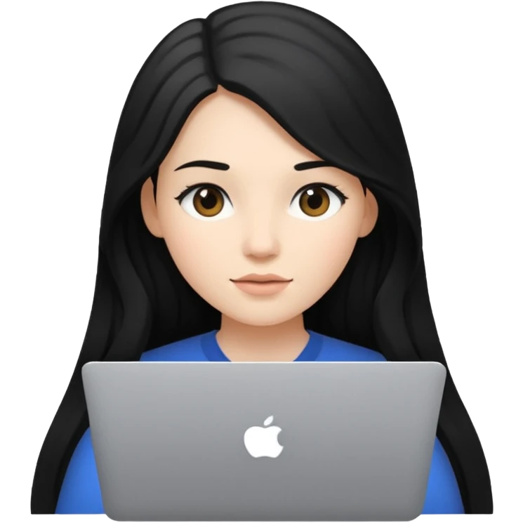 a girl using the mac book air with black  emoji