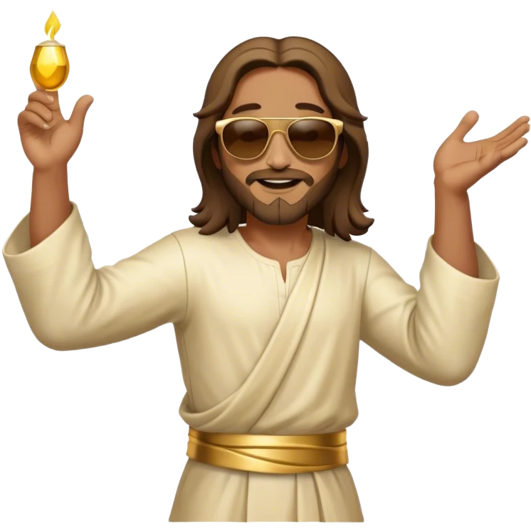dancing figure of rejoicing Jesus with  sunglases golden  emoji