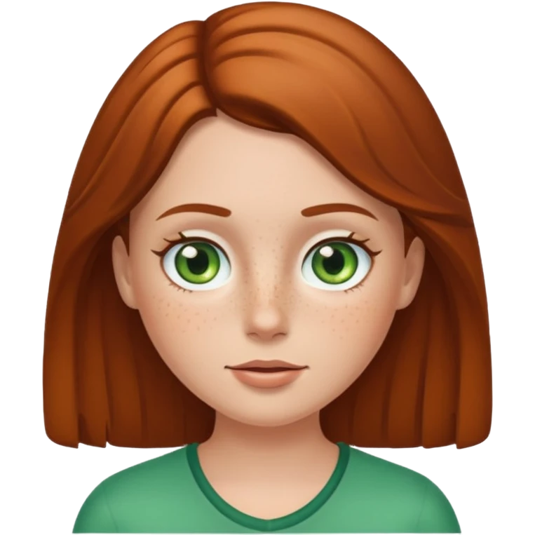 Create an emoji of a white girl with freckles, brown hair and green eyes emoji