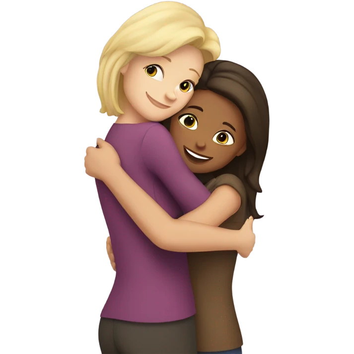 Blonde mum hugs brunette girl  emoji