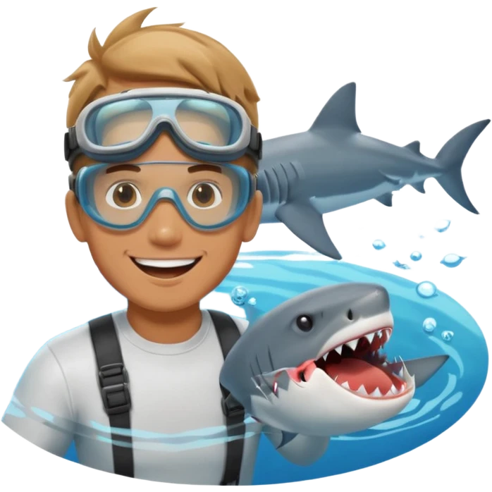 Man happy with a shark emoji