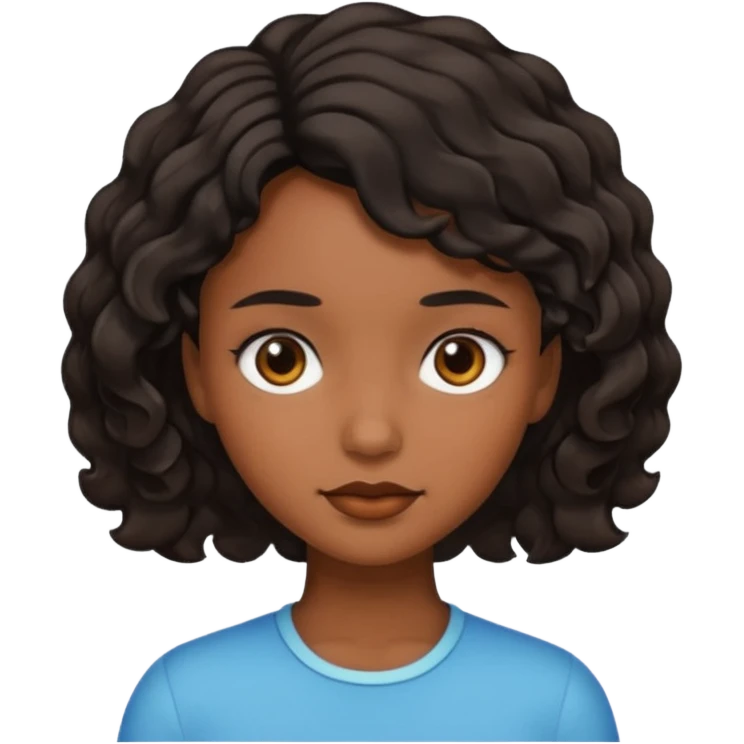 Girl with brown skin black short wavy hair emoji