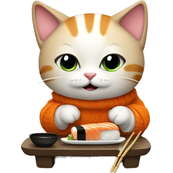 A cat wearing a sweater eating sushi  emoji