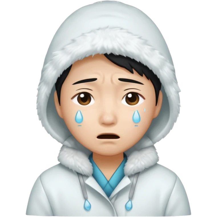 asian, eskimo glass, white coat, crying emoji
