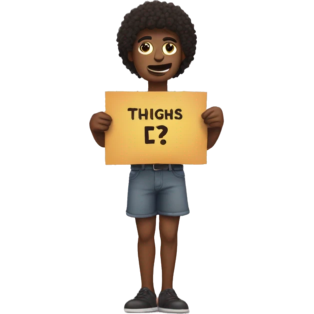 Dud holding a sign that says thighs emoji