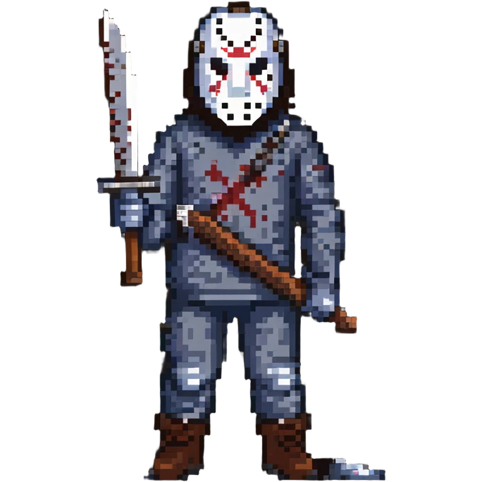 Jason Voorhees from Friday the 13th horror movies wearing a hockey mask and holding a machete emoji