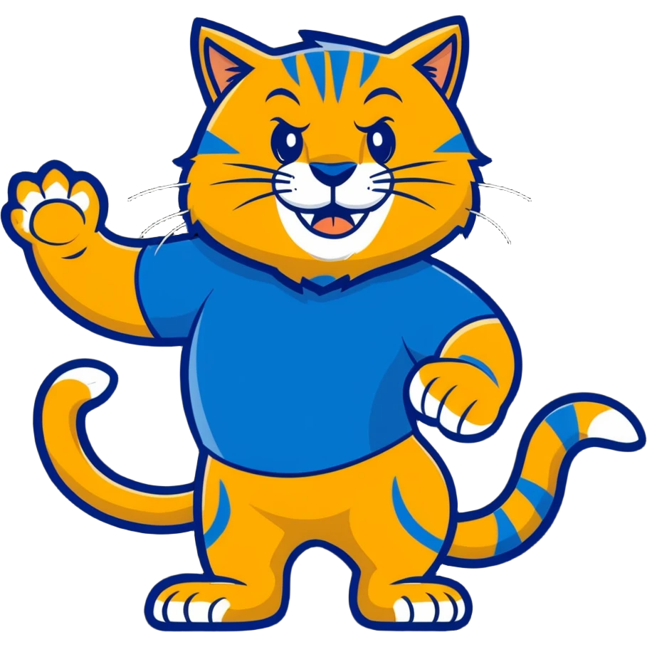 Roary the Wildcat, a friendly wildcat mascot with a big smile, blue and gold colors emoji