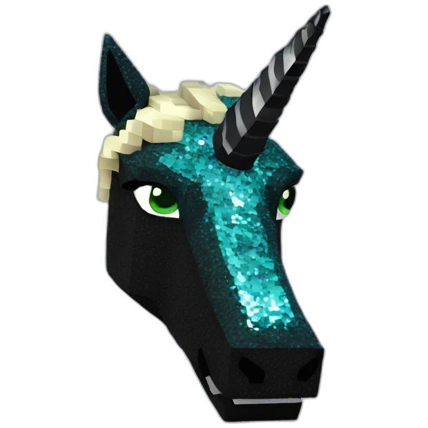 Minecraft Glitter Black Unicorn Head With Diamond Horn emoji